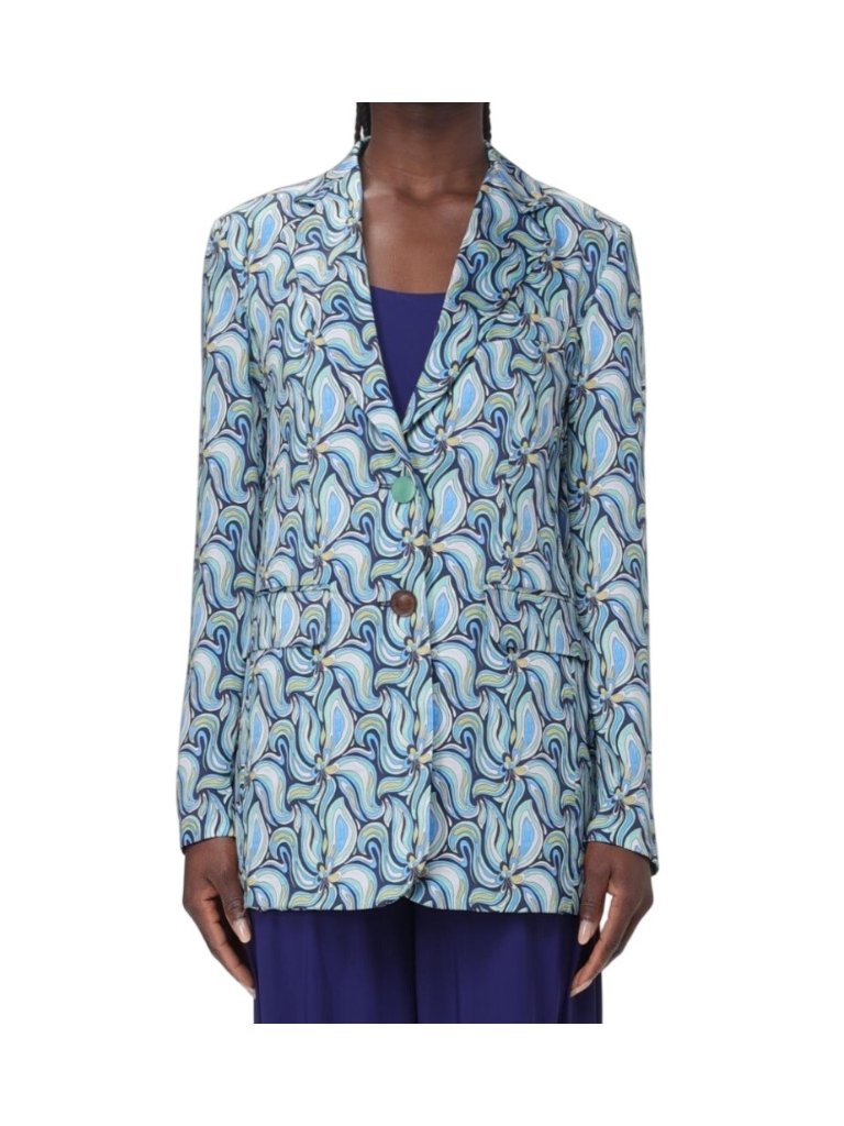 Maliparmi Floral-Print Artsy Blazer Multicolor Lightweight Long-Sleeve Button Fr